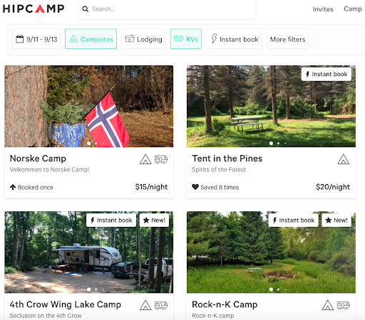 Find a campsite on someone's land with HipCamp.